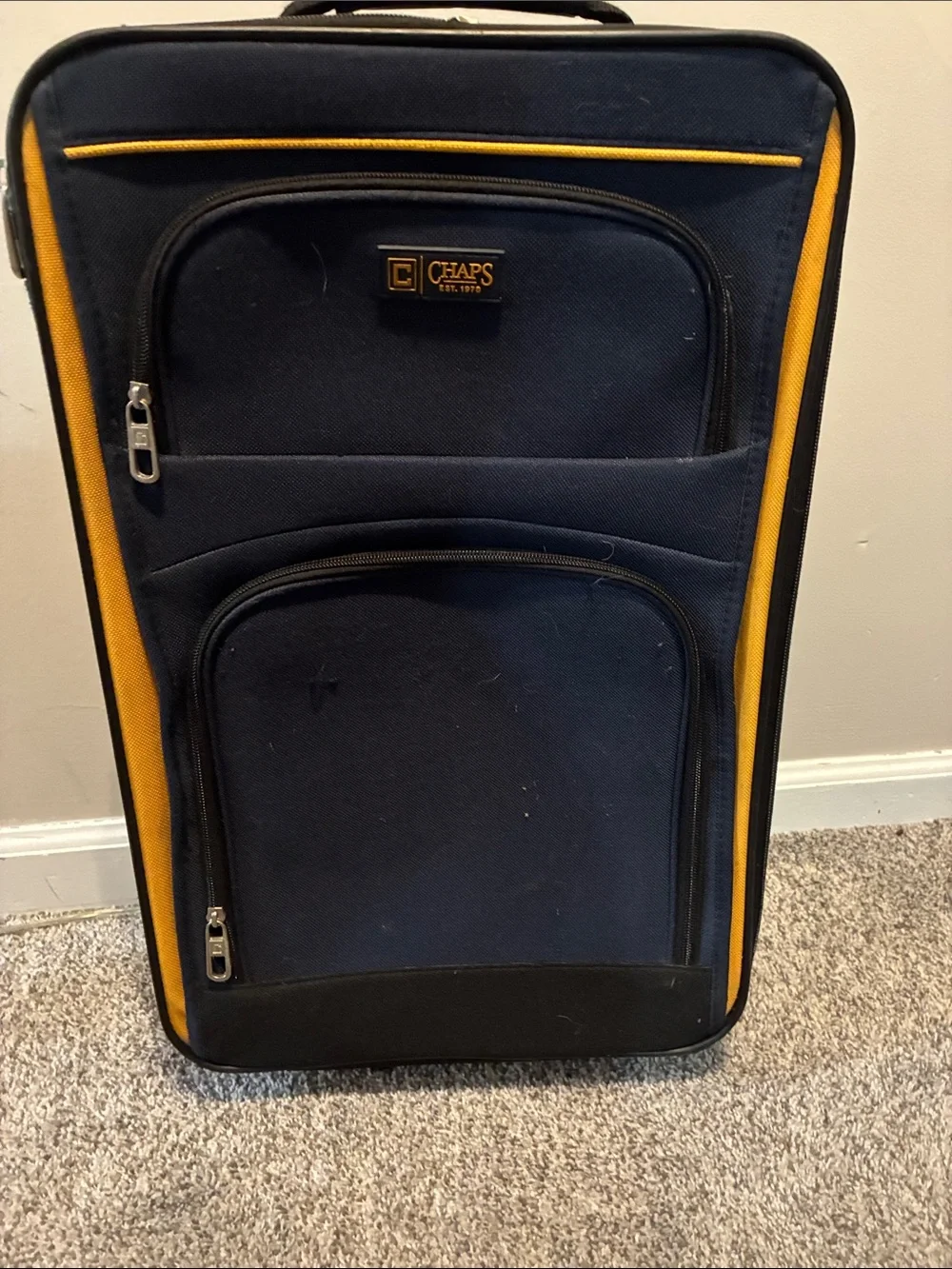 Vintage Chaps Navy and Yellow Upright Travel Carry-On Bag
